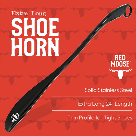 Red Moose Shoe Horn Long Handle Metal 24 inch - Durable and Sturdy for Shoes and Boots