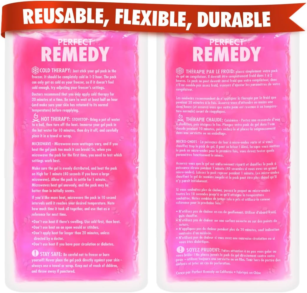 Perfect Remedy Gel Ice Packs for Injuries with Strap Cover, Flexible Hot Cold Compress, Soothing Soft Ice Packs for aid in Injuries Conditions, Alternative to Hot Water Bottles (Blue, Regular)
