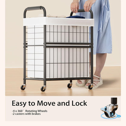 110L Rolling laundry Sorter Hamper Basket 2 Section with Wheels | Laundry Cart with Removable Bag, Clothes Organizer, Bedroom, Bathroom, Laundry Room, Dorm Use