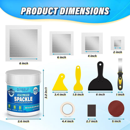 DIYSELF 9-Piece Spackle Wall Repair Kit, 7 oz White Touch Up Paste Set | Complete Repair Tools, Easy-to-Apply Wall Putty for Cracks, Nail Holes, Wall Filler for Gaps, Homes, Apartments and Renters