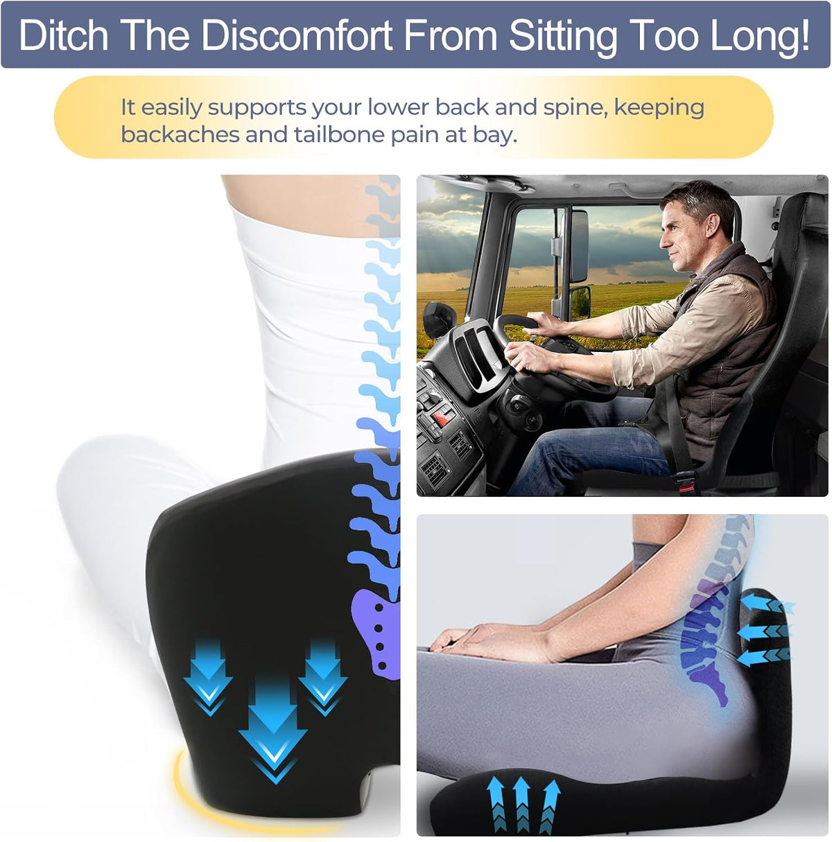 Seat Cushion with Lumbar Support Pillow, Back and Seat Cushion for Office
