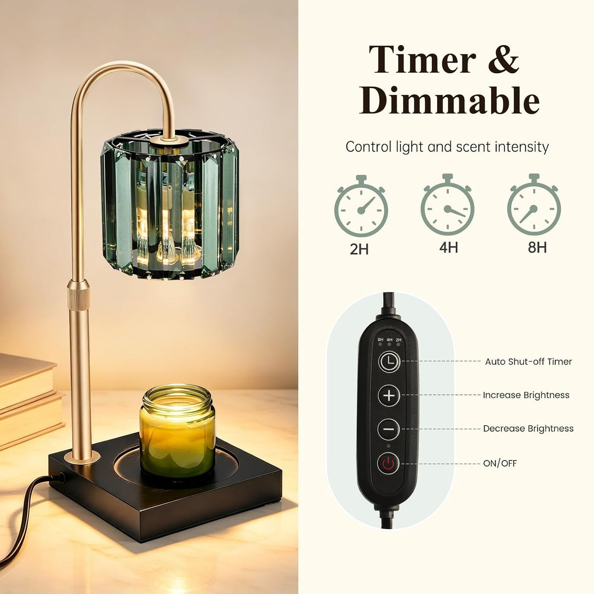 Yuichoy Candle Warmer Lamp with Timer, Dimmable Electric Candle Wamer Adjustable Height, Glass Modern Candles Melter Lamp, Gifts for Women Mom, Clear