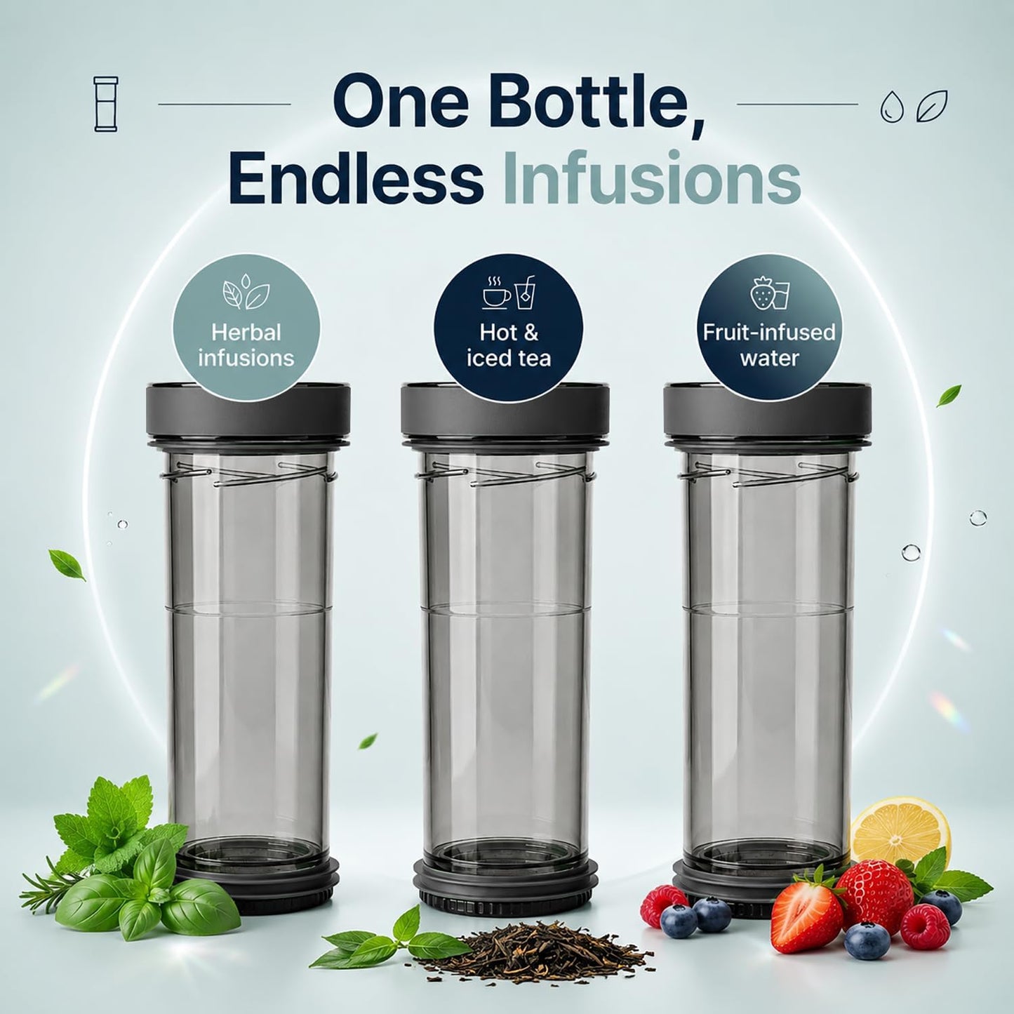 VIVA Recharge Tea Infuser Bottle, 16 oz Insulated Stainless Steel Travel Tea Tumbler with Infuser for Loose Leaf, Hot & Cold Tea & Coffee, Patented Steep Control, Leak-Resistant Lid - Mustard