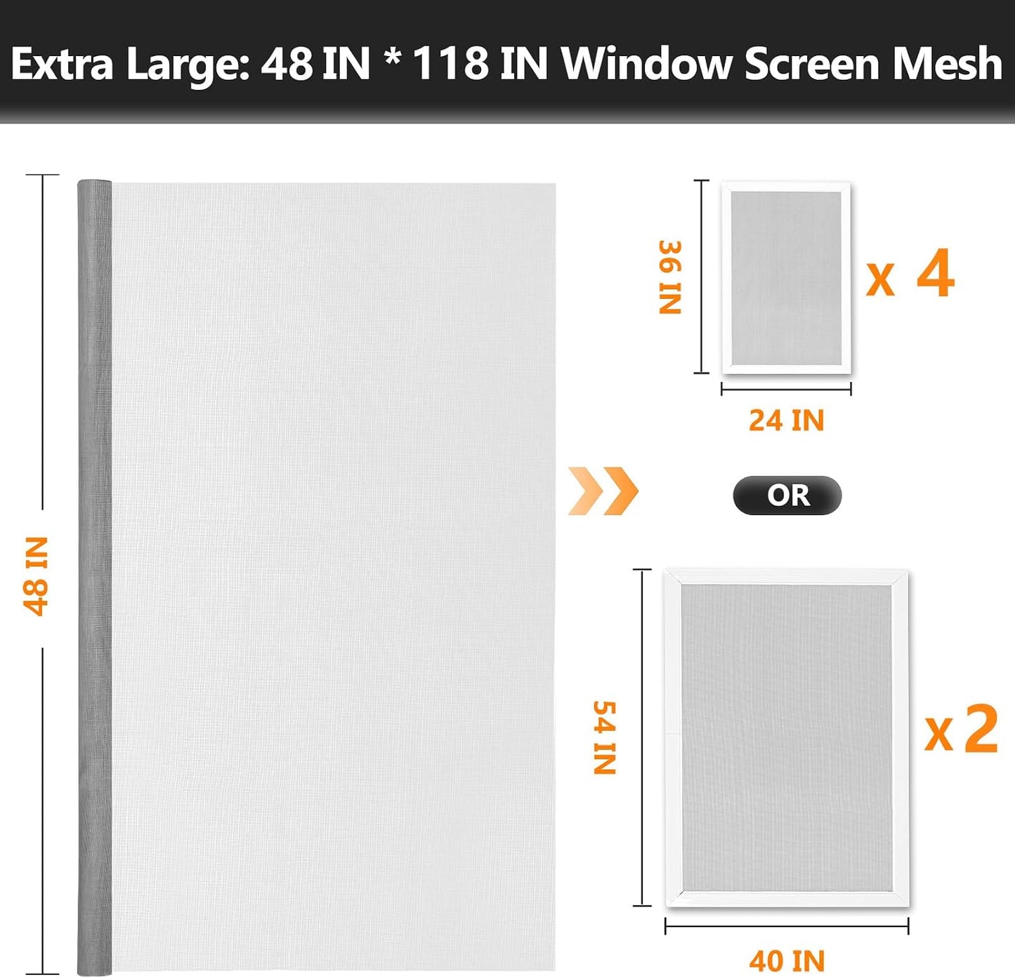 Secopad Window Screen and Screen Door Mesh Repair Kit, Black, 48in x 177in | Replacement Tools Kit, Easy to Install, Extra Large, Durable Fiberglass, Pet and Kid Friendly, For Window Door Patio & Porch