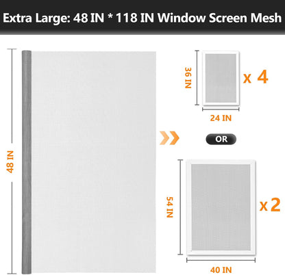 Secopad Window Screen and Screen Door Mesh Repair Kit, Black, 48in x 177in | Replacement Tools Kit, Easy to Install, Extra Large, Durable Fiberglass, Pet and Kid Friendly, For Window Door Patio & Porch