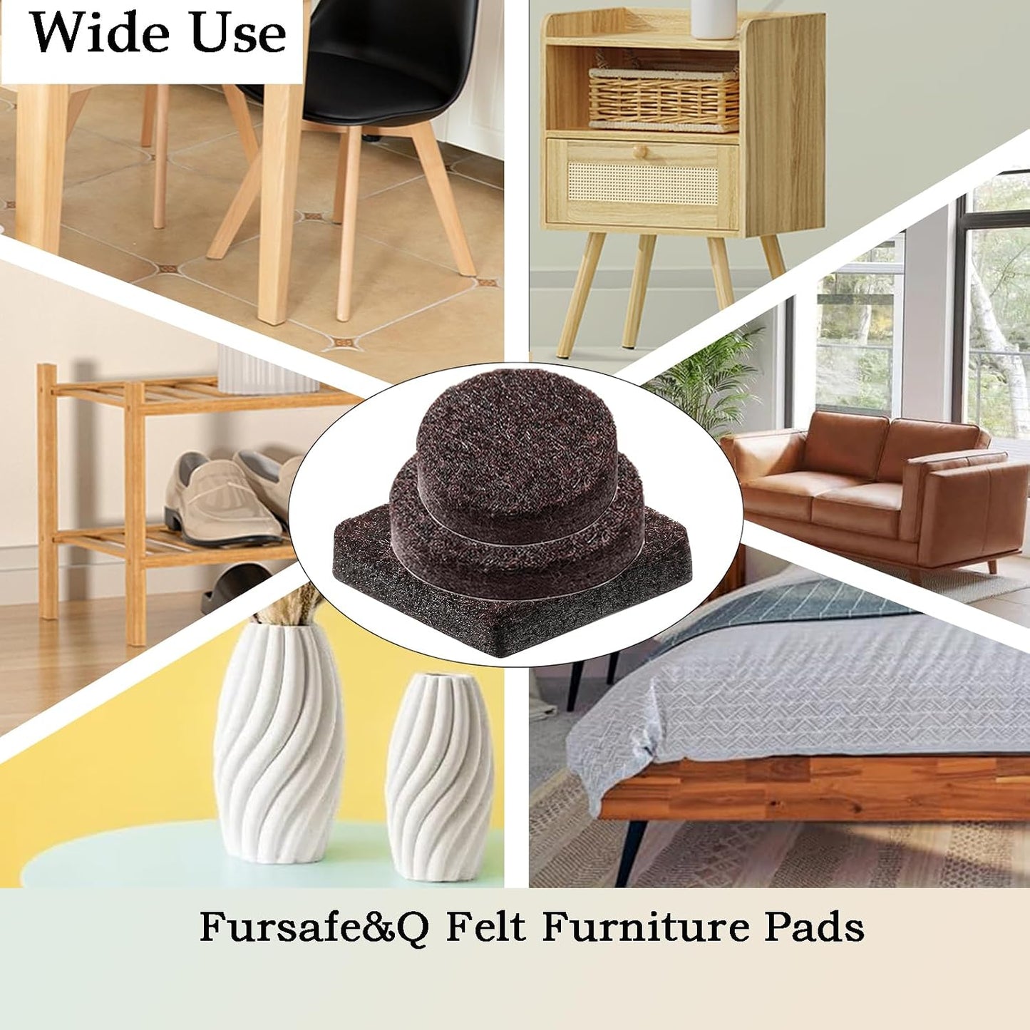 Fursafe&Q Felt Furniture Pads, Furniture Felt Pads for Hardwood Floors -Self Adhesive Chair Leg Floor Protectors, Protect Your Floors from Nicks, Bumps and Scratch,96 Pcs Round Cabinet Door Bumper
