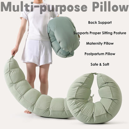 Peallow(Pat. Pend) – Long Round Body Pillow for Adults, Bolster Pillow for Sleeping, Soft and Supportive Pillow for Sleeping & Lumbar Support (Green-White, 29.5")
