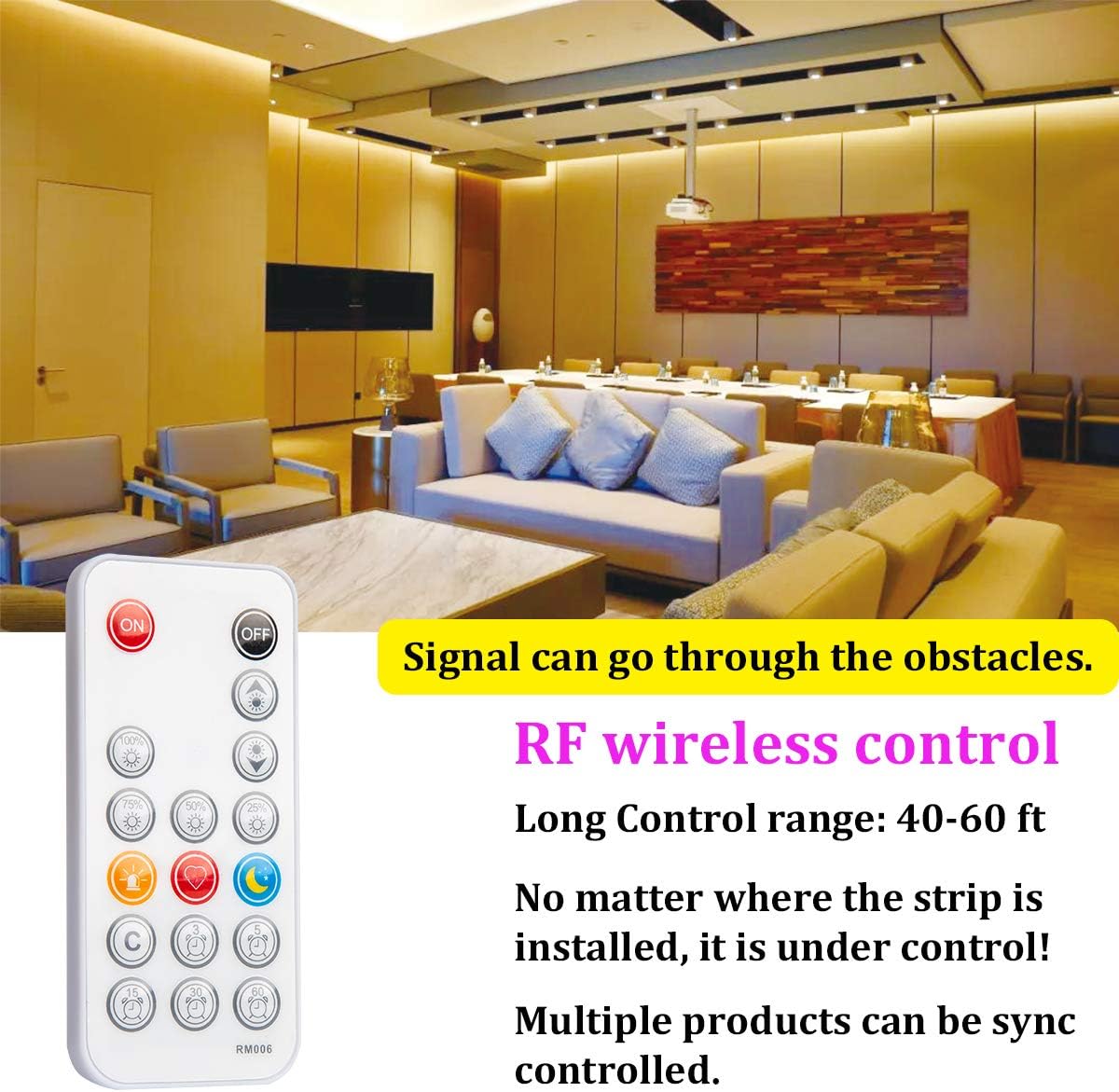 WOBANE 16.4ft Motion Sensor LED Strip with Remote,Warm White Tape Lighting | Dimmable LED Strip Lights for Kitchen, Under Cabinet, Bedroom, Shelf, Bed, PIR Function,Night Light,Adapter,3000K Warm White