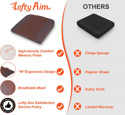 Lofty Aim Car Seat Cushion, Memory Foam Car Seat Cushions for Long Driving | Comfy Car Seat Pillow for Pain Relief, Driver Seat Cushion Adds Height, Butt Cushion for Car, Truck, Office Chair, Black