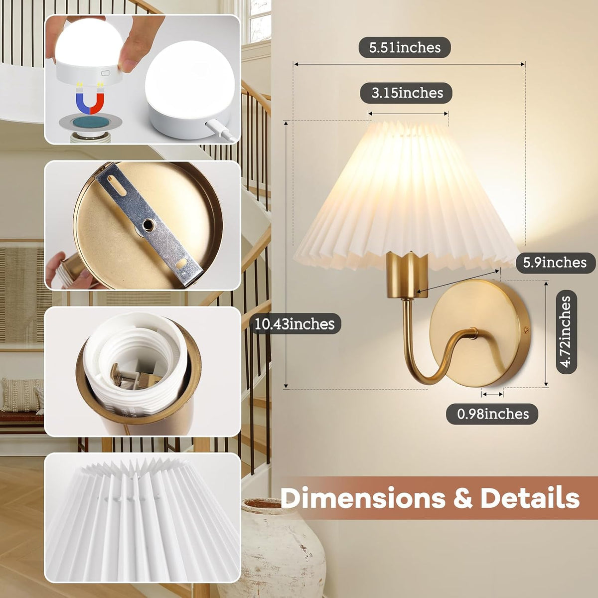 Rechargeable Battery Operated Wall Sconce Sets of 2, 15 Colors Wireless gooseneck Black Wall Lights Fixture with Dimmable Bulbs and Remote, Not Hardwired Wall Mounted Lamps for Bedroom Living Room