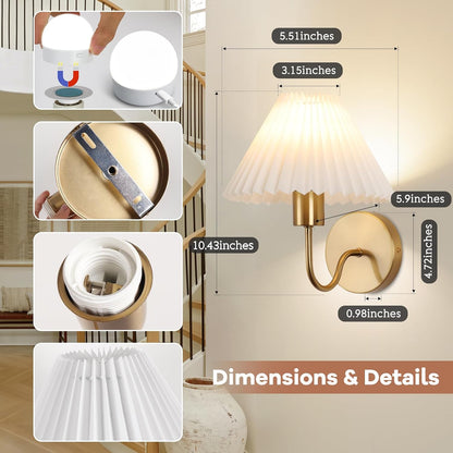 Rechargeable Battery Operated Wall Sconce Sets of 2, 15 Colors Wireless gooseneck Black Wall Lights Fixture with Dimmable Bulbs and Remote, Not Hardwired Wall Mounted Lamps for Bedroom Living Room