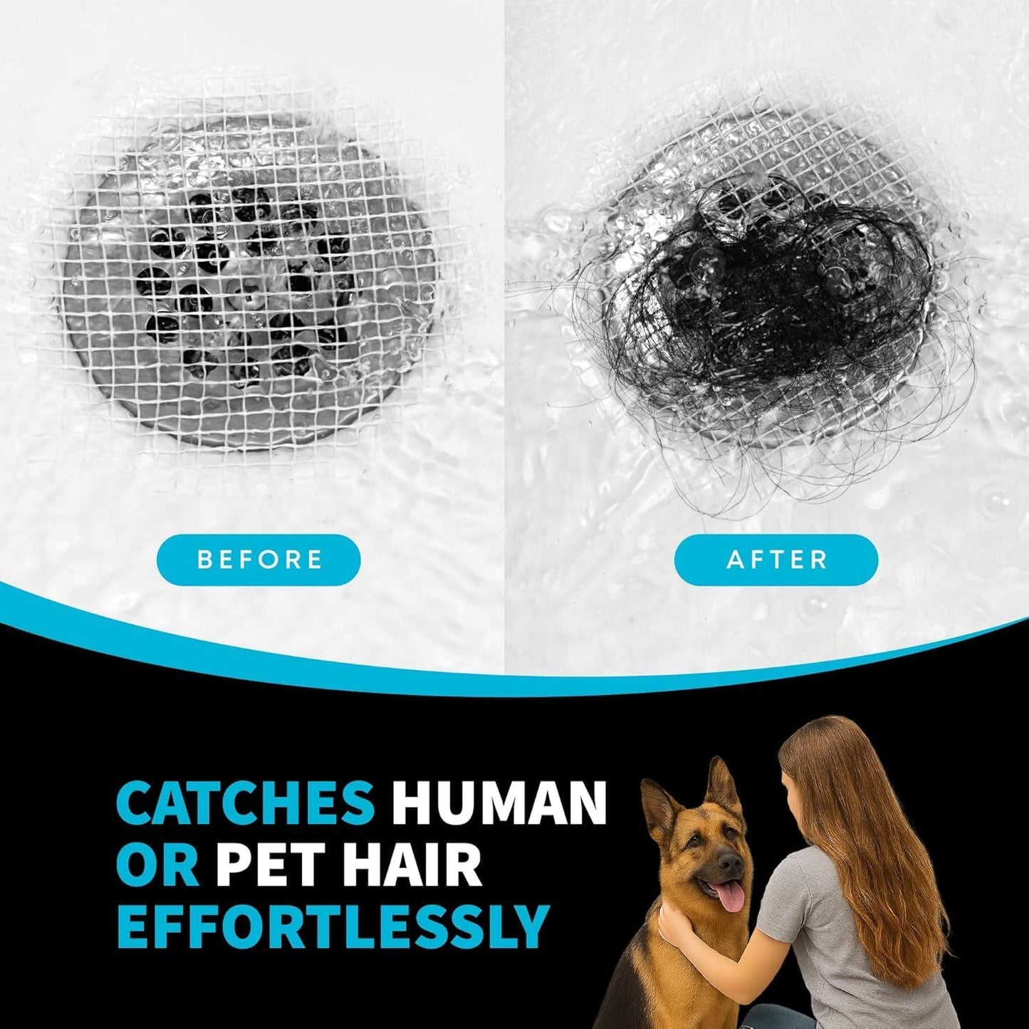 TubShroom 26 Pack Square Disposable Drain Cover - Hair Catcher Mesh Sticker Strainers for Shower Bathtub and Bathroom - Hair Catcher Sticker Drain Protector - Half Year Supply