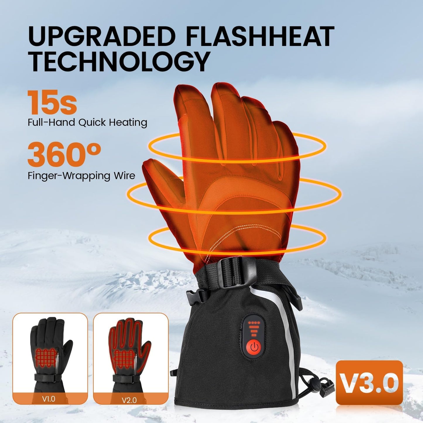 immtree Heated Gloves for Men Women, Rechargeable Electric Gloves with Battery (3000mAh x 2) 15s FlashHeat Technology, Waterproof Touchscreen for Winter Ski Hunting Driving Camping