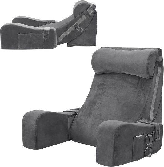 Sasttie 15-25 inch Adjustable Reading Pillow with Armrests, Dark Grey