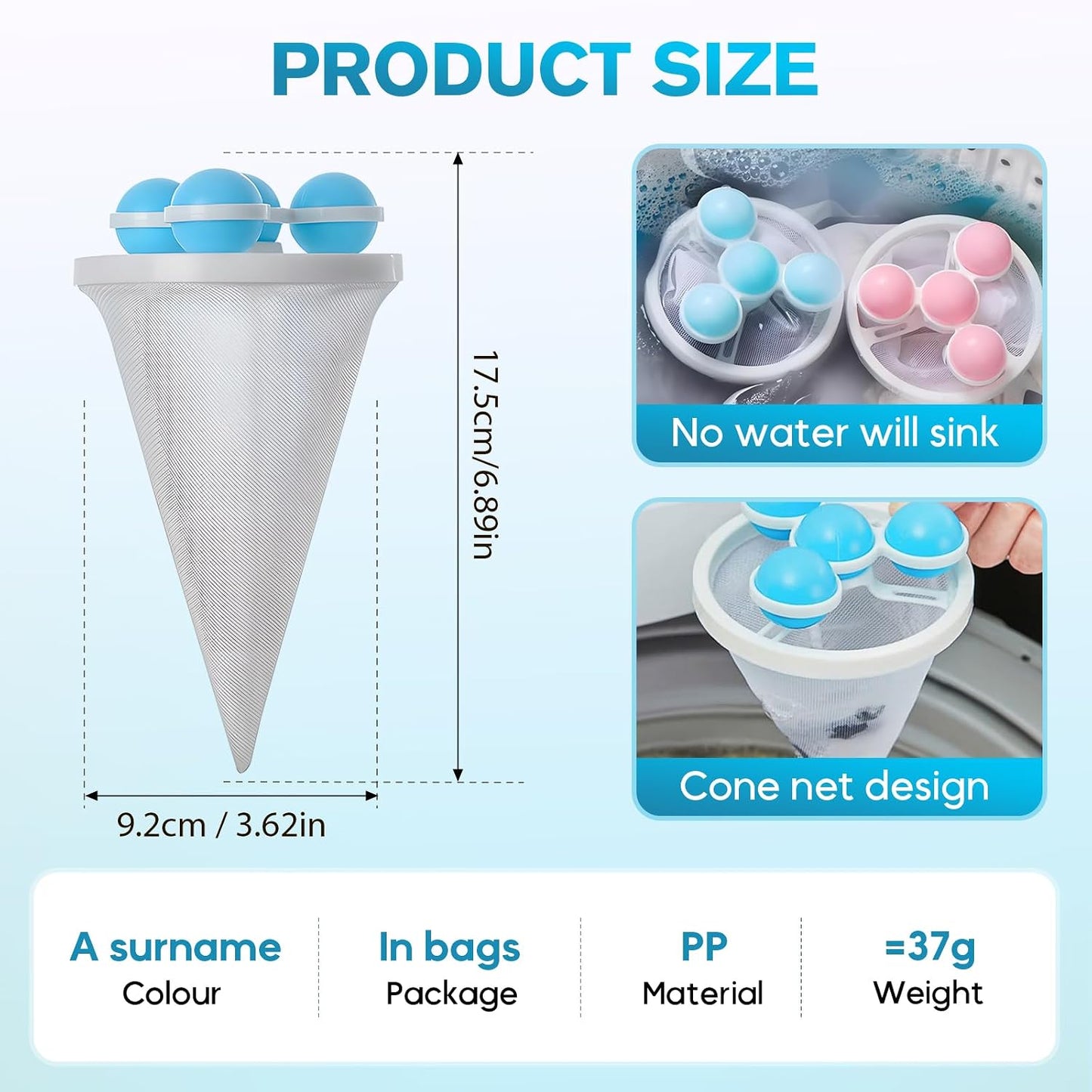 6PCS Washing Machine Hair Filter Mesh Bags, Floating Washing Machine Filter Bags, Reusable Lint Catcher for Washing Machine, Washing Machine Lint Catcher for Laundry (Mix,E)