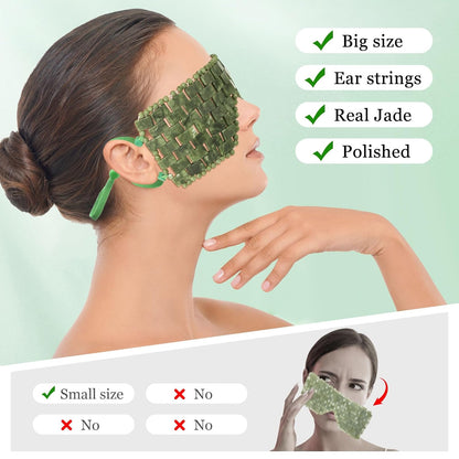 Jade Eye Mask,Large Facial Cooling Mask with 100% Real Jade for Hot & Cold Therapy,Green Stone Facial Eyes Sleeping Mask Relief Eye Cover