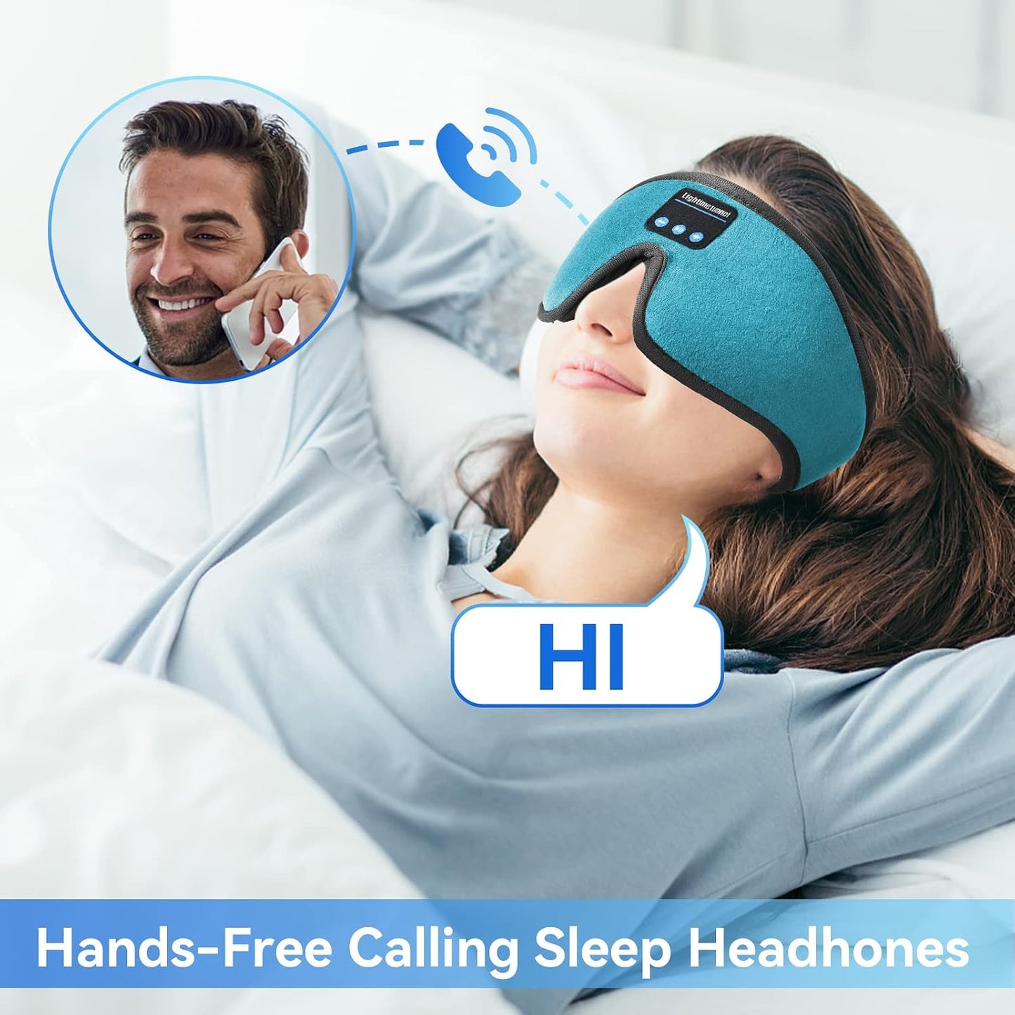 Sleep Headphones, Bluetooth 5.0 Wireless 3D Eye Mask, Lightimetunnel Washable Sleeping Headphones for Side Sleepers With Adjustable Ultra Thin Stereo Speakers Microphone Hands Free for Insomnia Travel