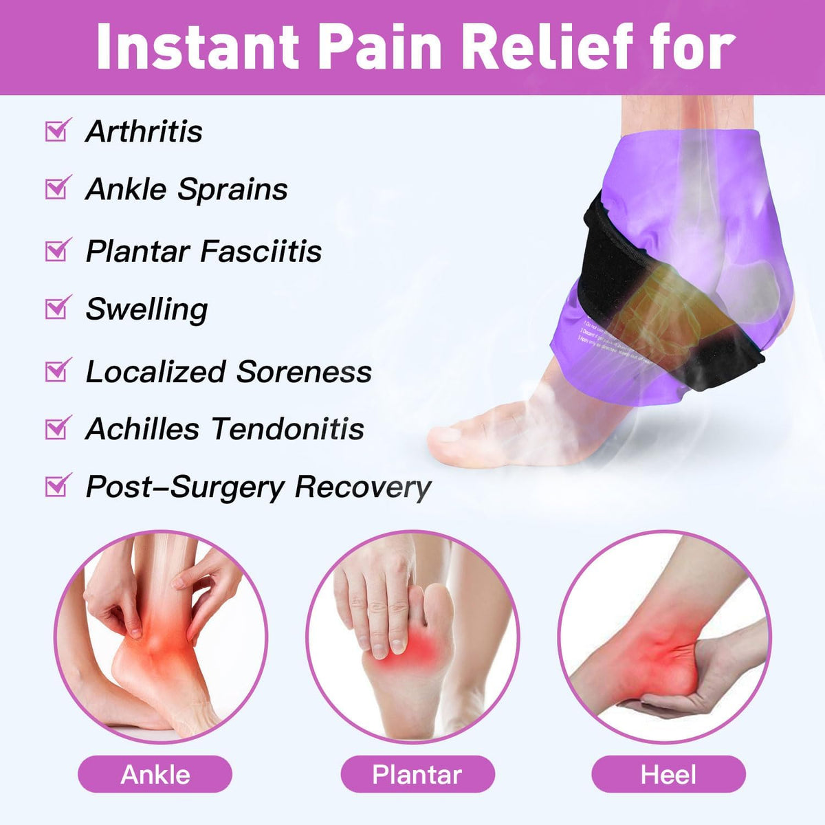 RelaxCoo Ankle Ice Pack Wrap for Swelling, Reusable Gel Ice Pack for Ankle Injuries, Cold Compress Therapy for Foot Pain Relief, Achilles Tendonitis, Plantar Fasciitis, Sprains