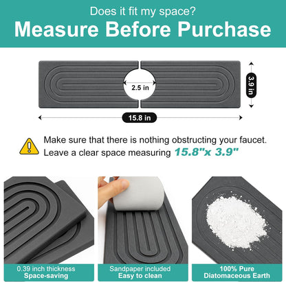Fast Dry Stone Faucet Mat for Bathroom Sink Kitchen Counter Marble Trays | Small Diatomite Sink Splash Guard White Absorbent Tray Counter Quick Drying Stone Kitchen Diatomaceous Earth Around Faucet