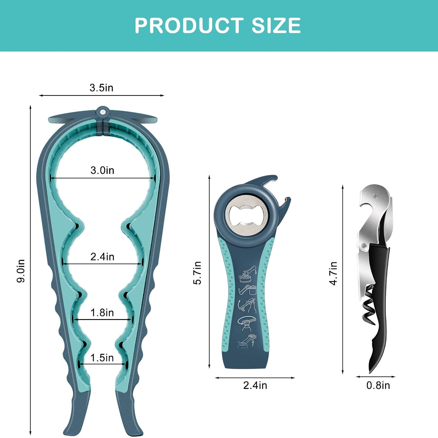 Jar Opener for Weak Hands, Seniors with Arthritis, 5 in 1 Multi Function Bottle Opener Lid Opener For Arthritic Hands with Corkscrew Wine Opener (blue)