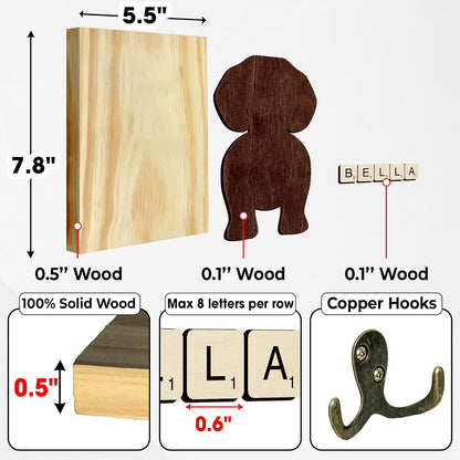 Dog Leash Holder Wall Mount, Pet Harness Hanger with Scrabble Letters, Dog Collar Organizer for Entryway, Memorial Cat Leash Holder for Wall, Pet Loss Gifts, Keepsake, Home Decor PF212-NAT