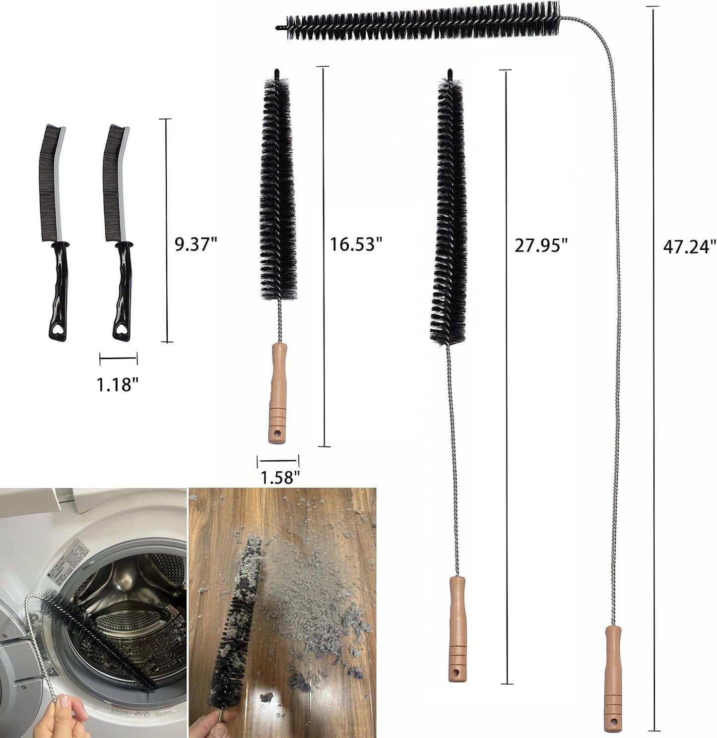 Dryer Vent Cleaner Kit, 17" 28" 47" Flexible Dryer Lint Brush, 5PCS | Refrigerator Coil Cleaning Brush, Crevice & Radiator Brush for Lint Trap, Fan, Pet Hair, Dryer Vent and Appliance Cleaning
