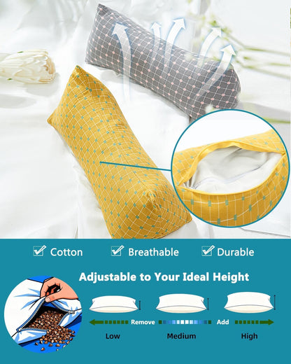 Buckwheat Cervical Neck Roll Pillow, Adjustable Firm Support for Neck Pain Relief, 15.7x6 Inch Buckwheat Hull Pillow for Back Side Sleepers
