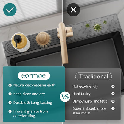 Stone Faucet Mat for Kitchen Sink – Diatomite Drying Stone Mat & Sink Protector, Prevents Moisture – Sink Splash Guard Water-Absorbing Stone Tray for Bathroom Counter (Light Grey, 20" x 3.9")