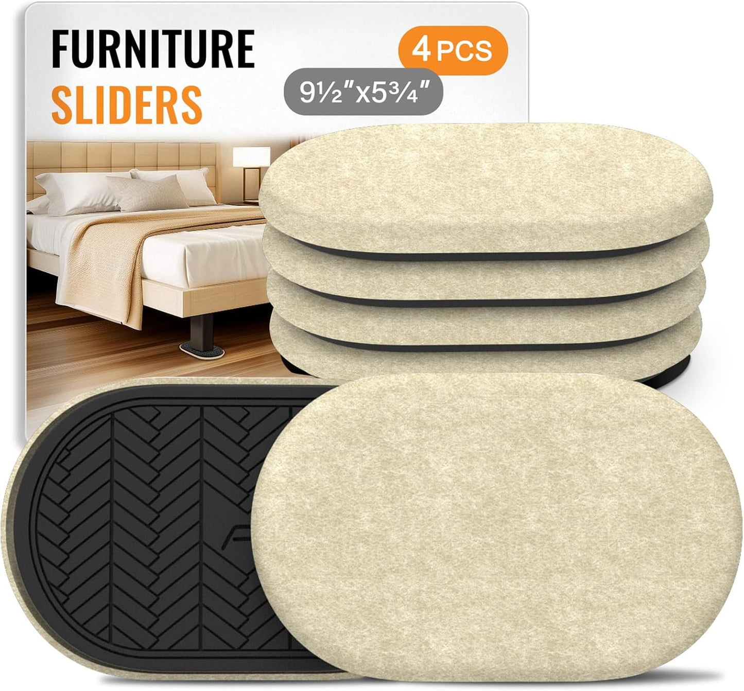 Furniture Sliders for Hardwood Floors Felt Heavy-Duty Furniture Movers | 8 Pack 9-1/2" Oval Reusable Furniture Slider with Extra Thick Design Beige Felt Sliders for Hard Surfaces Effortless Moving