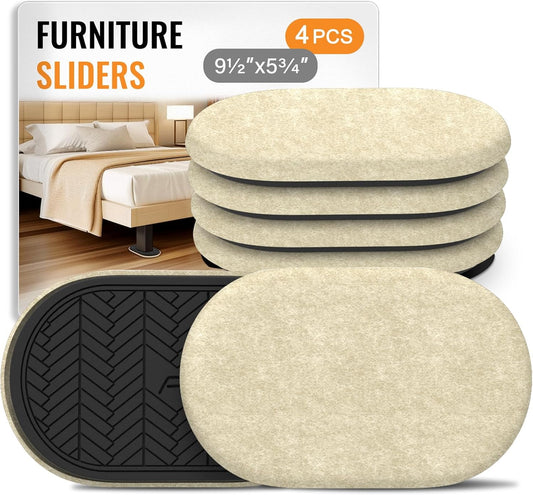 Furniture Sliders for Hardwood Floors Felt Heavy-Duty Furniture Movers | 8 Pack 9-1/2" Oval Reusable Furniture Slider with Extra Thick Design Beige Felt Sliders for Hard Surfaces Effortless Moving