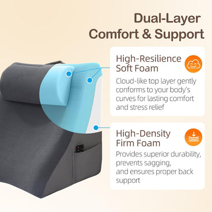 Vekkia 21” Back Rest Pillow with Dual-Layer Foam for Reclining and Sitting | U-Shaped Dual-Position Back Pillow, Cozy Wrapped Feel, Ideal for TV, Rest, or Naps, Washable Cover, Fits Bed & Sofa, Gray