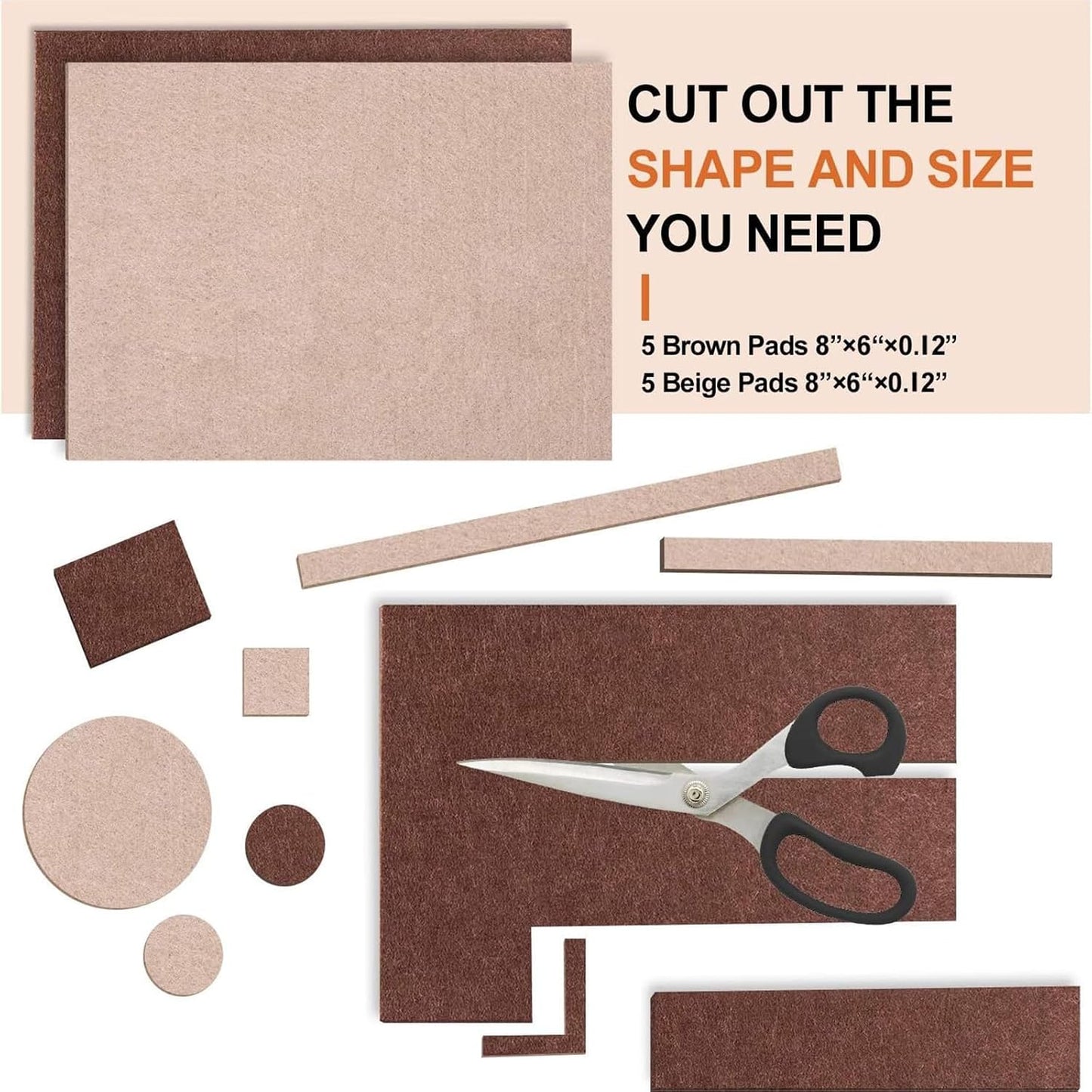 Felt Furniture Pads 10pcs 8" x 6" Adhesive Large Felt Pads, Cuttable | Chair Leg Pads, Hardwood Floor Protectors for Furniture, Black