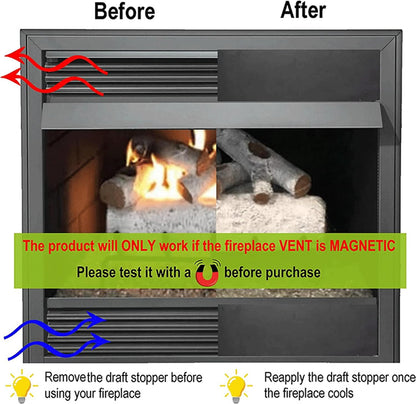 Magnetic Fireplace Draft Cover 2 Pack Black Rubber Fireplace Draft Stopper to Block Cold Air Reduce Heat Loss Winter Indoor Vent Seal 36 x 4 Inch Magnetic Insulation Cover