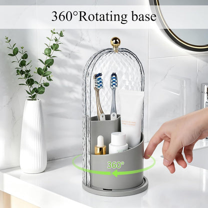 Toothbrush Holder with Cover for Bathroom Countertop, Organizer, White | Rotating 3 Slot Holder for Electric Toothbrushes, Toothpaste, Self Draining Vanity Organizer, Makeup Brush Storage