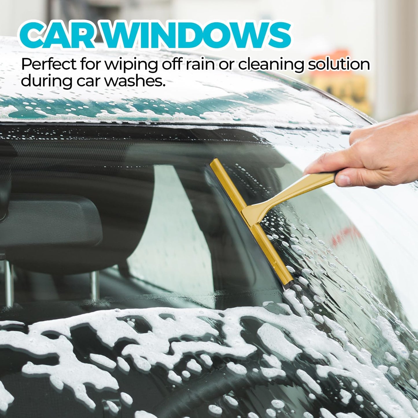 12" Shower Squeegee for Glass Doors, Tile Walls, Car Windows, Silver | Bathroom Accessories, New Home Essentials, Silicone Blade, Metal Handle, Adhesive Hook, Household Tool, Multipurpose Cleaner
