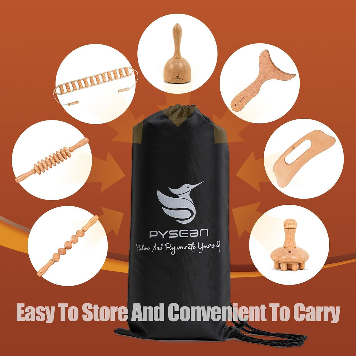 7-Piece Wooden Massage Tool Kit, Manual Body Massager Set for Home