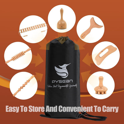 7-Piece Wooden Massage Tool Kit, Manual Body Massager Set for Home