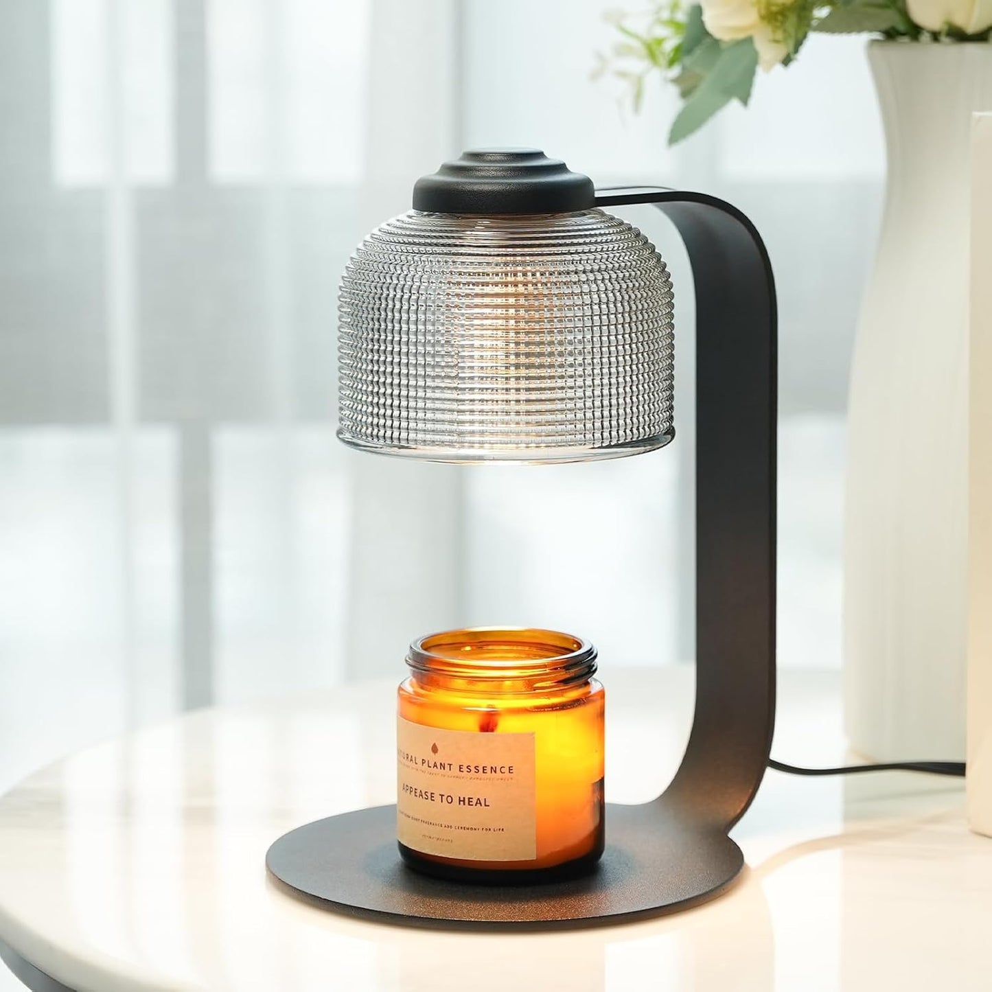 Modern Minimalist Wax Warmer for Jar Candles, Timer & Dimmer | Modern minimalist style. Timer & dimmer safe melt. 2 bulbs & heat-proof base. Perfect for living room, bedroom, or office.
