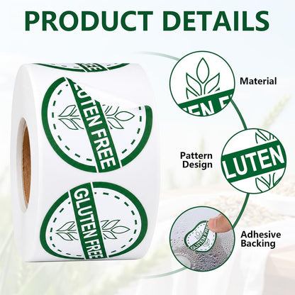 1000 PCS Gluten Free Stickers Bulk - 1.25 Inch Round Circle Gluten Free Rotation Dots Labels with Self Adhesive for Restaurants, Home Kitchen & Food Packaging, 2 Rolls(500 PCS Per Roll)