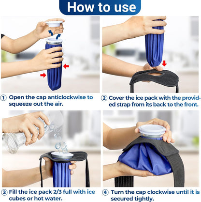 Ice Bags for Injuries Reusable: Ohuhu 3 Packs Ice Cold Packs with 2 Wrap Ice Bag Hot Water Hot & Cold Therapy Pain Relief for Knee Leg Injury No-Leak Waterproof Ice Bags 3 Sizes 6"/9"/11", Light Blue