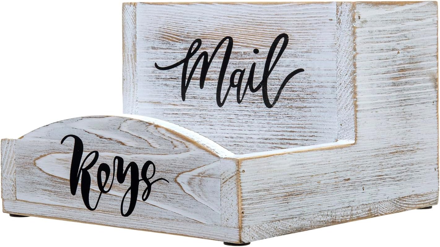 MyGift Whitewashed Wood Mail & Key Holder, Rustic Entryway Organizer | Shabby white wood organizer keeps items neatly together with charming MAIL and KEYS lettering for entryway storage