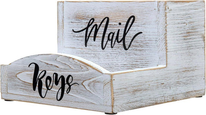 MyGift Whitewashed Wood Mail & Key Holder, Rustic Entryway Organizer | Shabby white wood organizer keeps items neatly together with charming MAIL and KEYS lettering for entryway storage