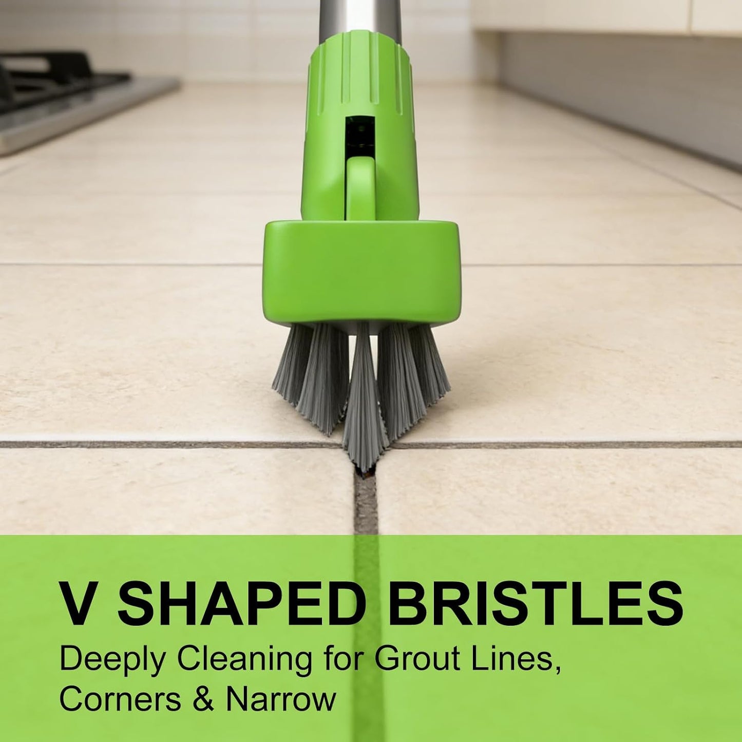 2 Pack Grout Brush with Long Handle, 56.5'' Swivel Grout Cleaning Brush,V-Shape Grout Scrub Brush, Extendable Handle Grout Cleaner Brush for Tile Floors，Bathroom,Baseboard,Shower,Corner