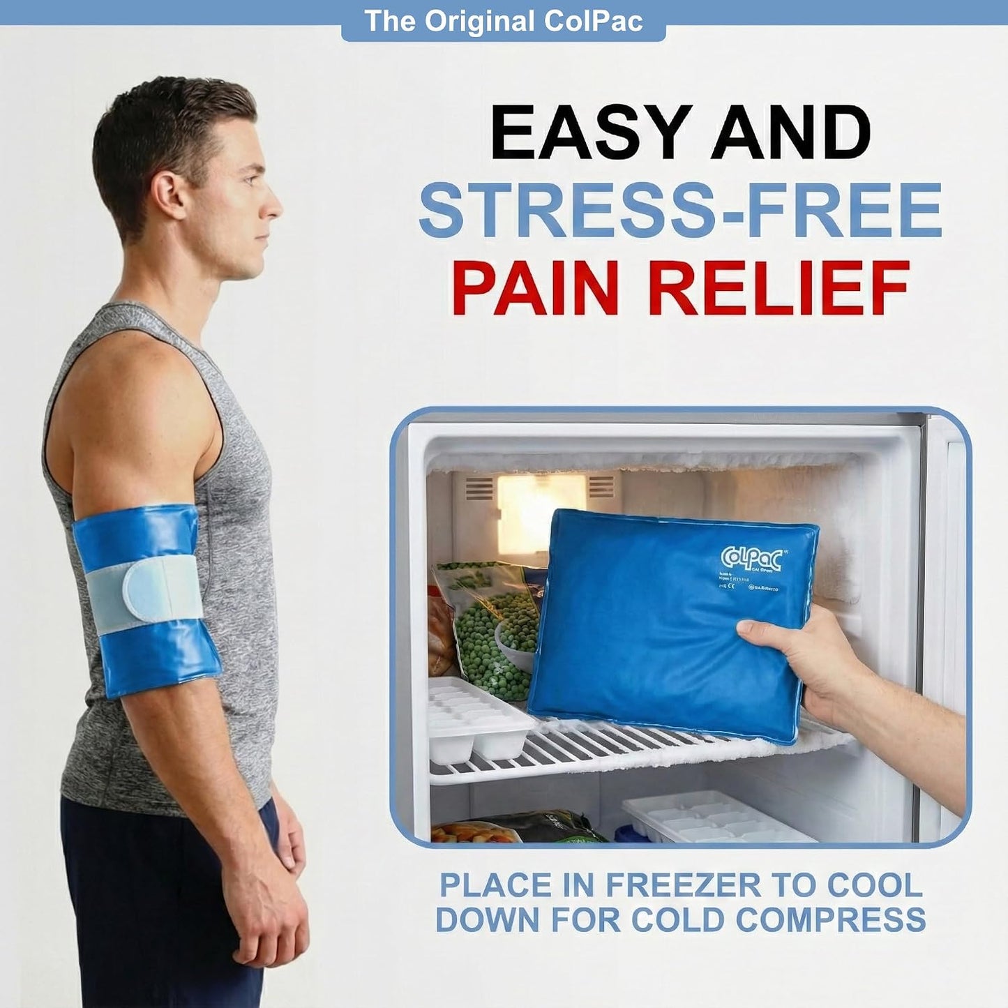 Chattanooga ColPac, Reusable Gel Ice Pack, Cold Therapy for Neck, Shoulder, Upper Back for Headaches, Inflammation, 23" Neck Contour, Blue Vinyl, with a Lumintrail Drawstring Bag