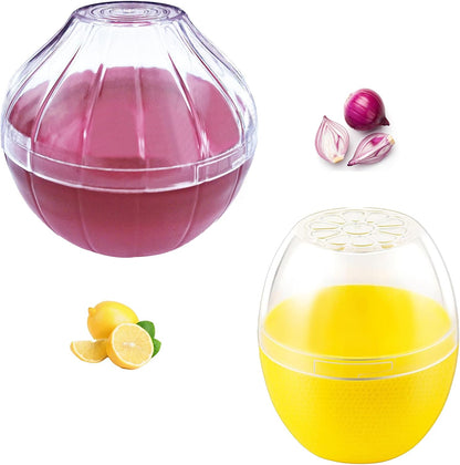 Onion Tomato Keeper for Refrigerator, Reusable, Dishwasher-safe | 2 Pack Food-shape Storage Saver Container for Leftover Vegetables, Clear Lid Easy Clean