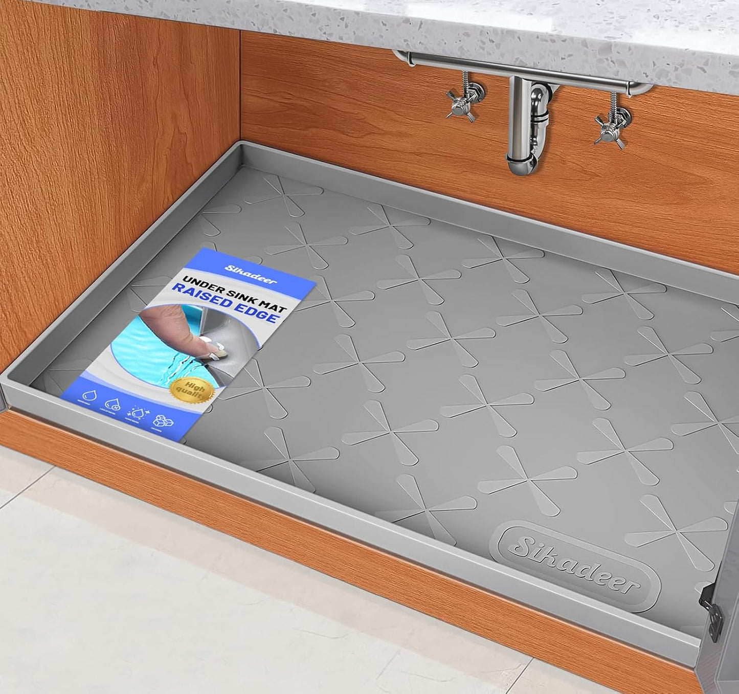 Waterproof Under Sink Mat 34" x 22", Silicone Mat Kitchen liner | BPA-Free Silicone Tray with Raised Lip Protect Cabinets from Leaks, Versatile Home Organizer for Bathroom, Pets, Boots, Floor