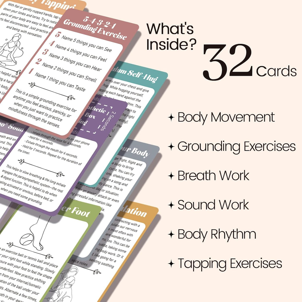32 Pcs Somatic Therapy Exercise Cards 5.9 x 4 Inches Mindfulness Cards Coping Skills for Nervous System Regulation, Relieve Anxiety, Reconnect with Your Body, and Find Comfort