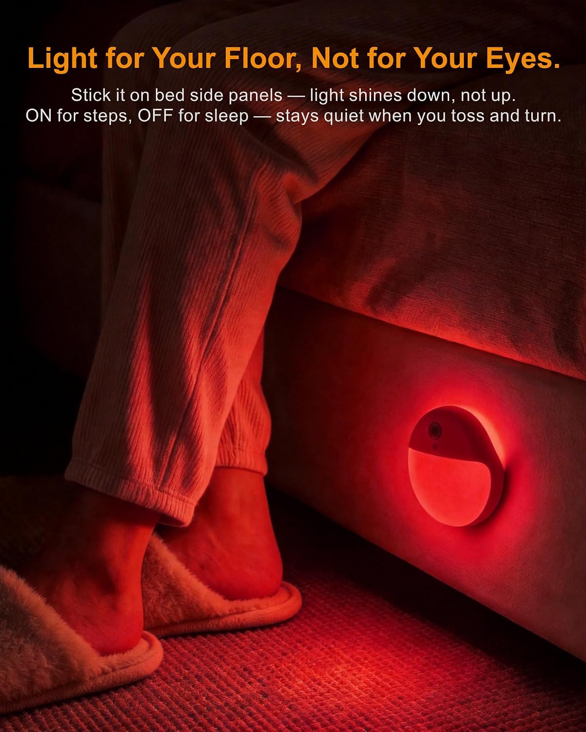 Small Motion Sensor Amber Night Light Battery Operated, Toilet Light | 2 Pack, 3 Modes, Dimmable 1-15lm, Dim Light Soft Glow, No Plug, Wireless Stick on Light for Bedroom, Sleep, Bathroom, Kids