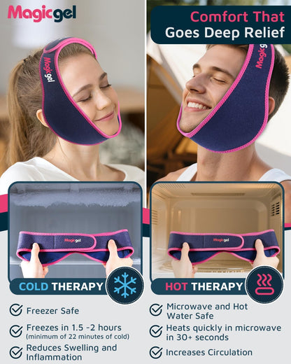 Magic Gel Wisdom Teeth Face Ice Pack - Reusable Hot & Cold Compress for Face Jaw Chin TMJ - Adjustable Compression - Head Ice Pack - Durable Design for Hands Free Application