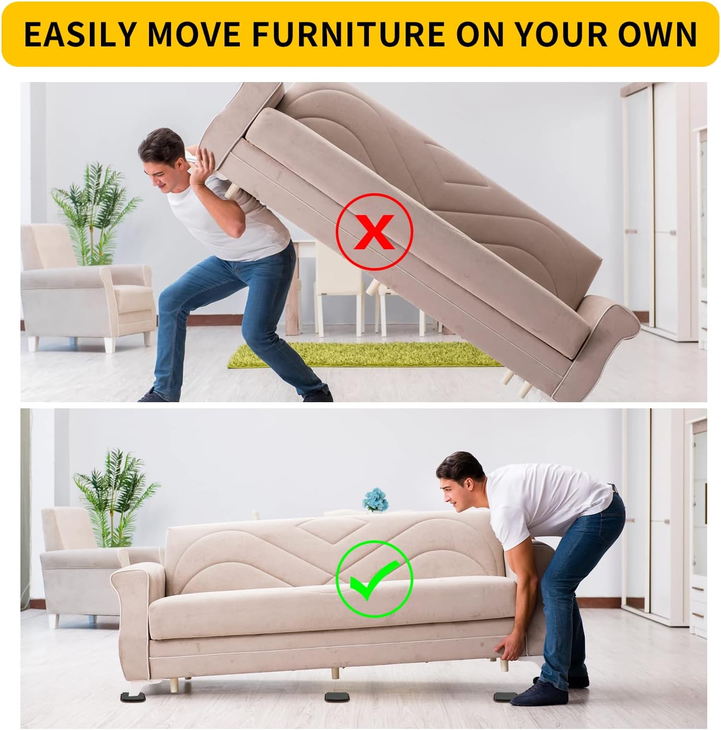 new space 8 Pack Furniture Sliders, 4.7 Inch Sliders for Furniture on Carpet for Sliding Heavy Furniture, Furniture Sliders for Carpeted Floors - Safeguard Carpeted Floors!